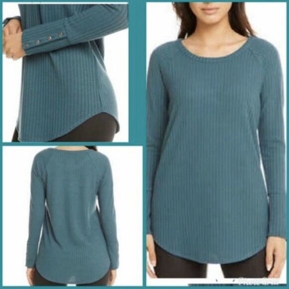 Chaser Waffle Knit Thermal Button Cuffs Teal Small Henley - Picture 2 of 7